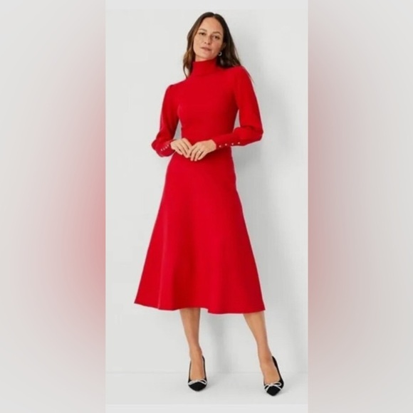 Ann Taylor Midi Sweater A Line Skirt Jubilee Size XL Red Elastic Waist Holiday - Picture 3 of 10